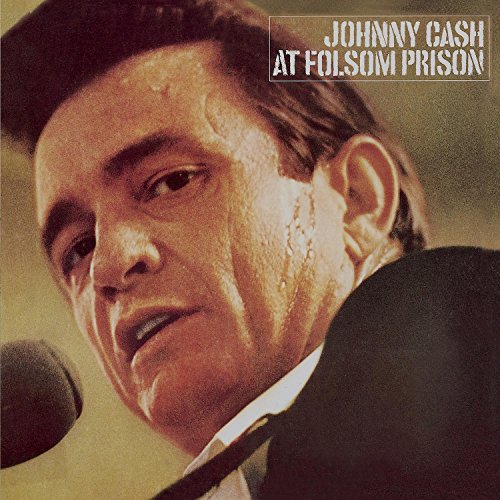 Close-up of Johnny Cash on the album cover for "At Folsom Prison".