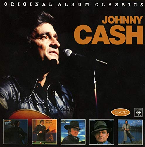 Johnny Cash album cover featuring a portrait and smaller album images.