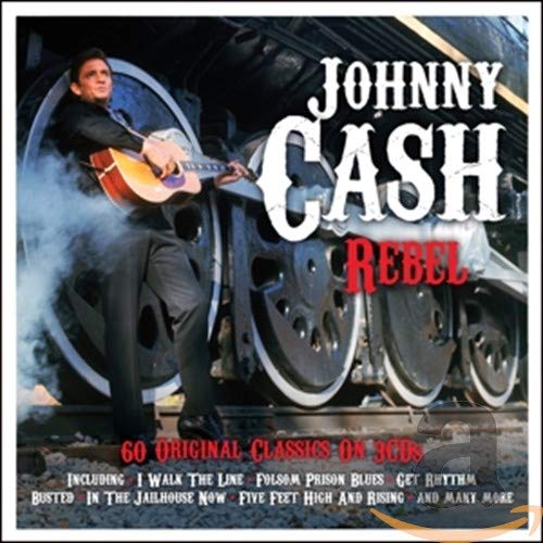 Johnny Cash playing guitar in front of a steam locomotive on this album cover.