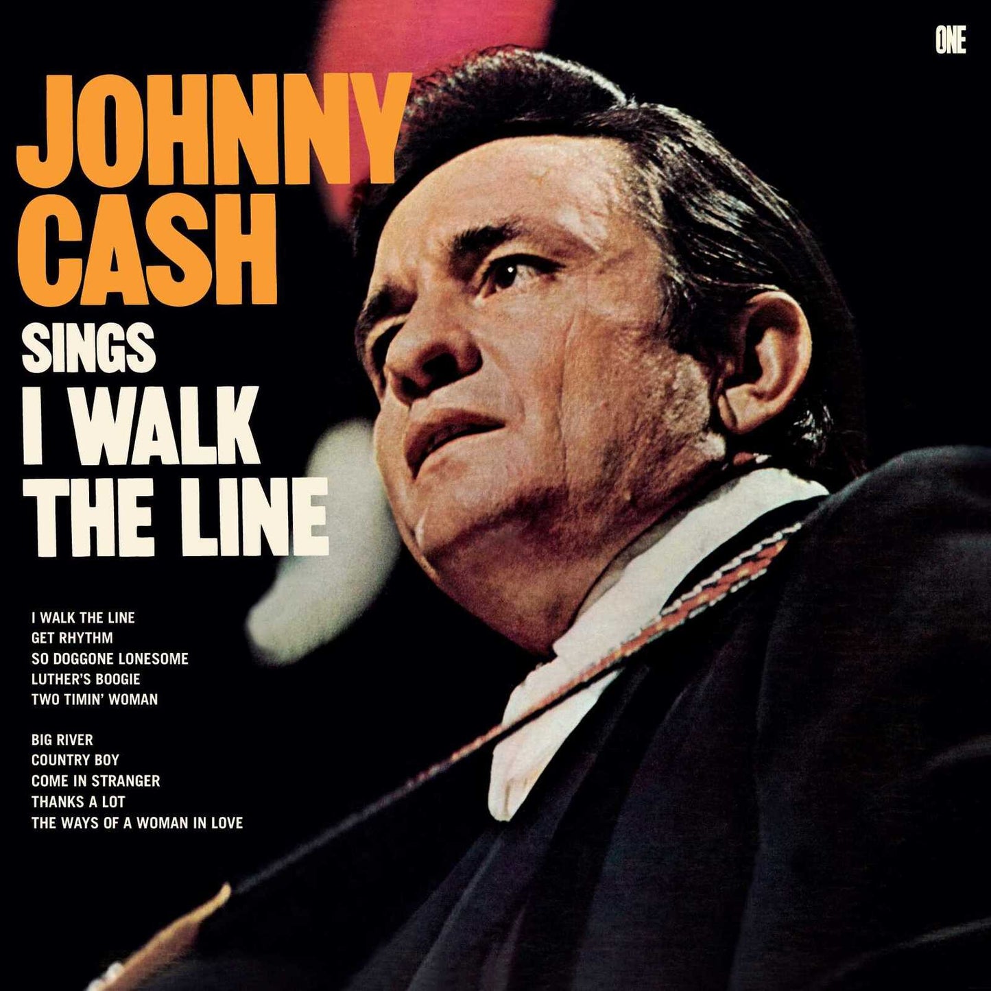 Album cover featuring a portrait of Johnny Cash with bold text and track list.
