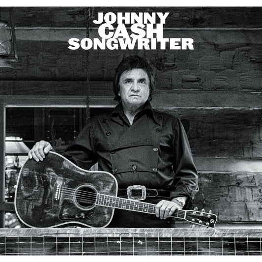Black and white album cover featuring Johnny Cash with a guitar.