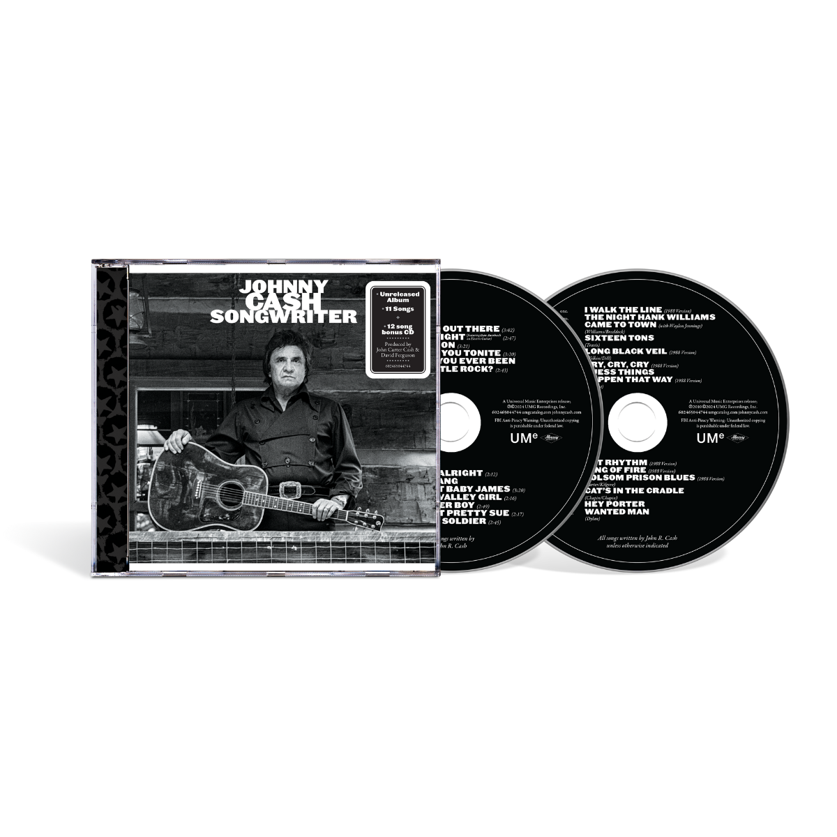 Johnny Cash “Songwriter” CD cover with portrait and tracklist details.