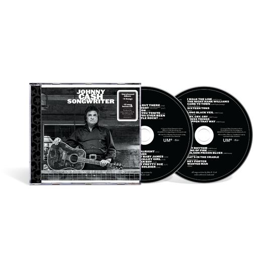 Johnny Cash “Songwriter” CD cover with portrait and tracklist details.