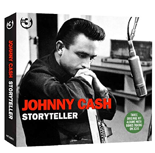 Johnny Cash “Storyteller” CD cover featuring a black and white portrait.