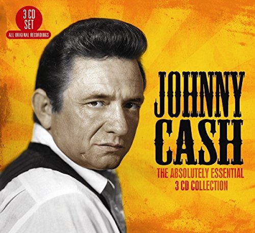 Johnny Cash portrait on a 3-CD collection album cover, orange background.