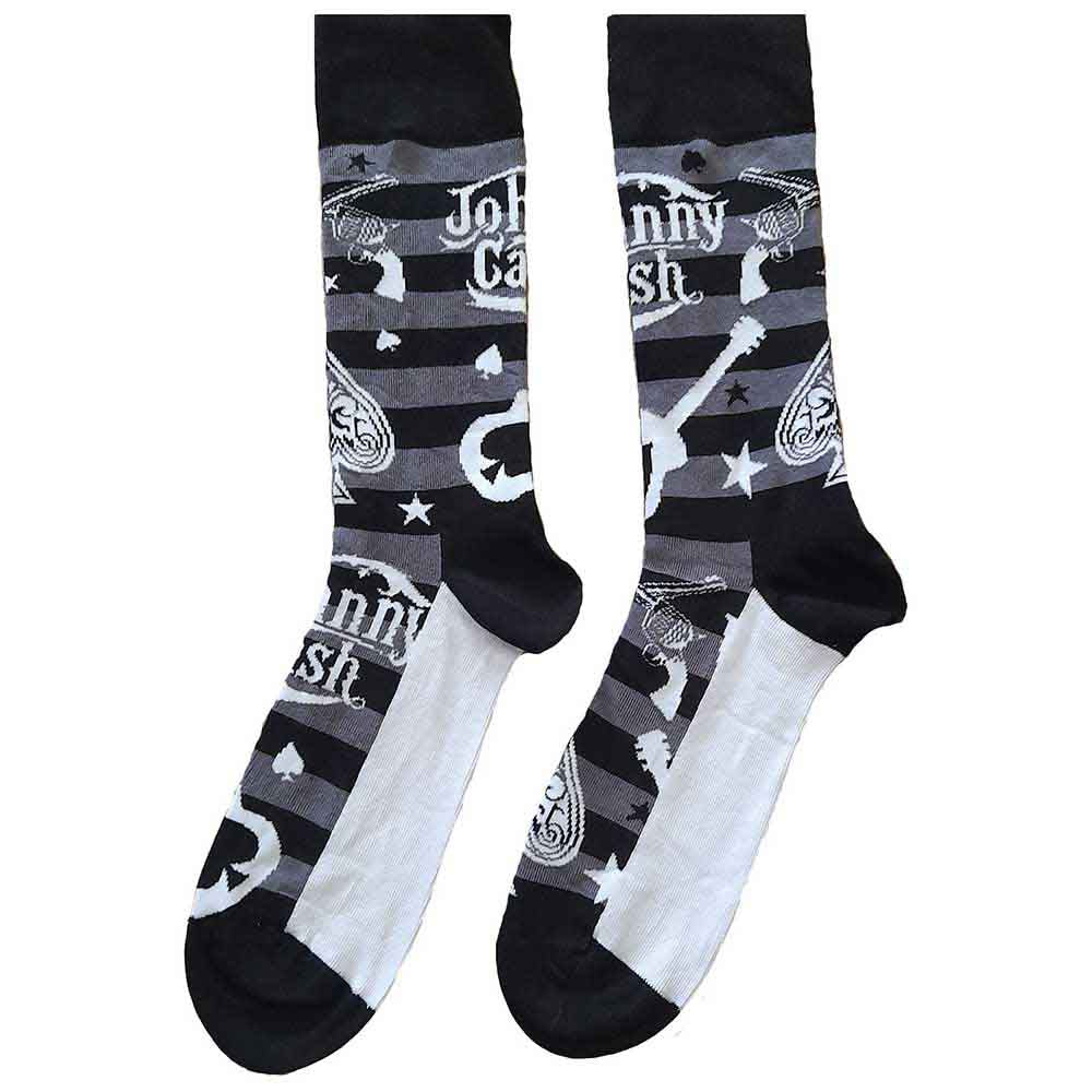 Ankle socks with repeating guitar and gun motifs, suitable for UK sizes 7-11.