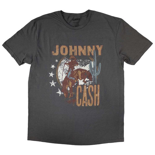 Dark gray t-shirt with a distressed cowboy and "Johnny Cash" graphic.
