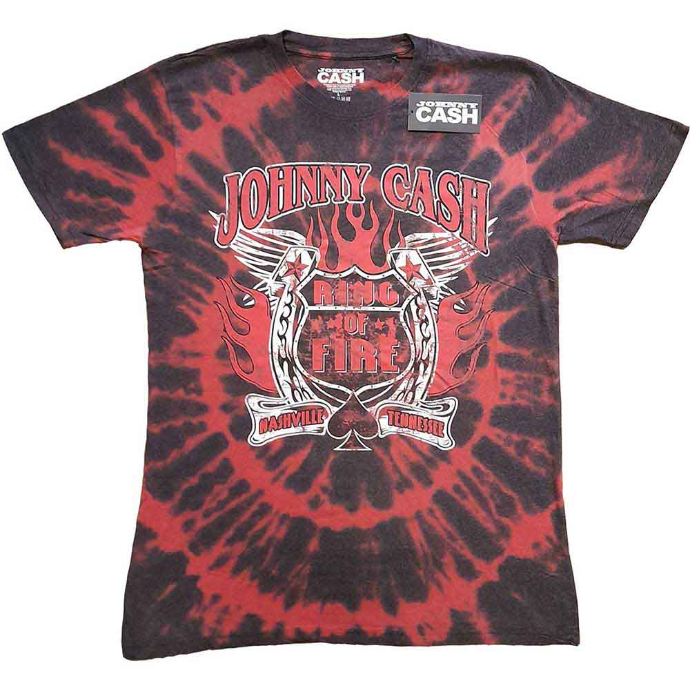 Dip-dye t-shirt with "Ring of Fire" and Johnny Cash imagery, size small.
