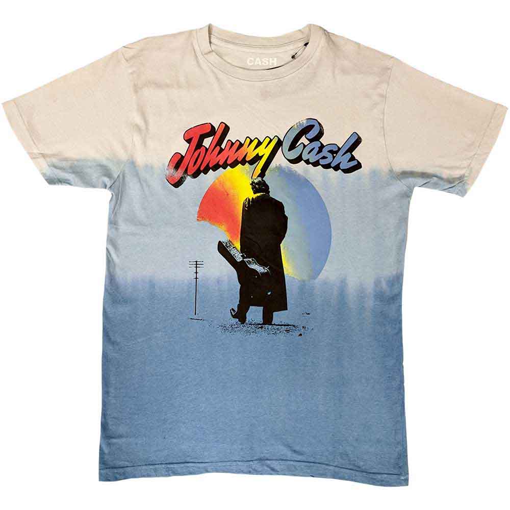 Black unisex t-shirt featuring a graphic of Johnny Cash playing an acoustic guitar.