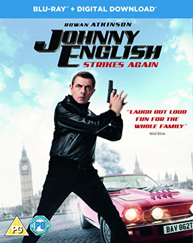 "Blu-ray case with Rowan Atkinson holding a gun, standing in front of a red car."