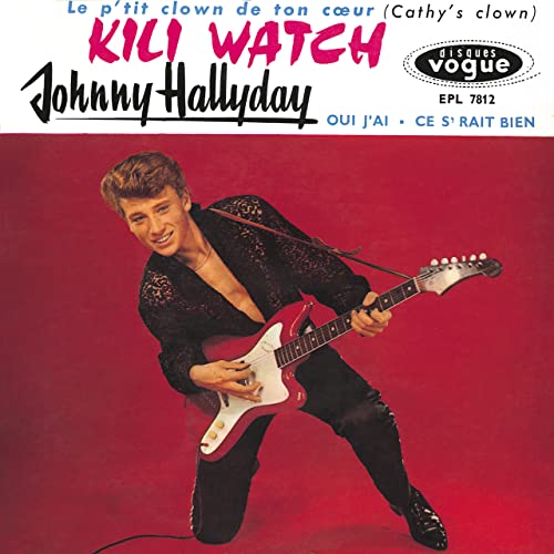 Johnny Hallyday EP cover: red background, artist playing a red electric guitar.