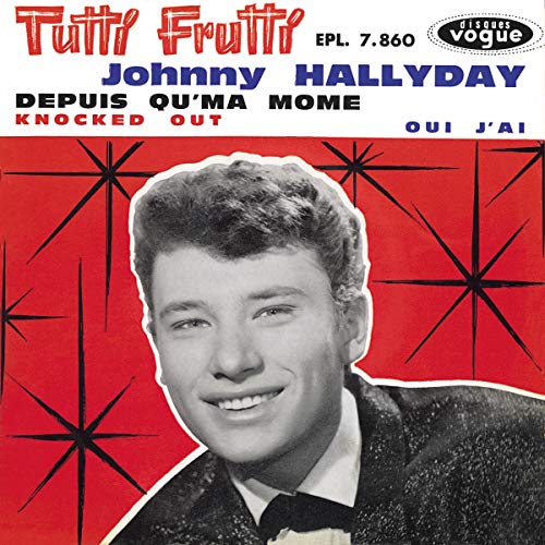 Red record sleeve featuring a portrait of Johnny Hallyday, with starbursts.