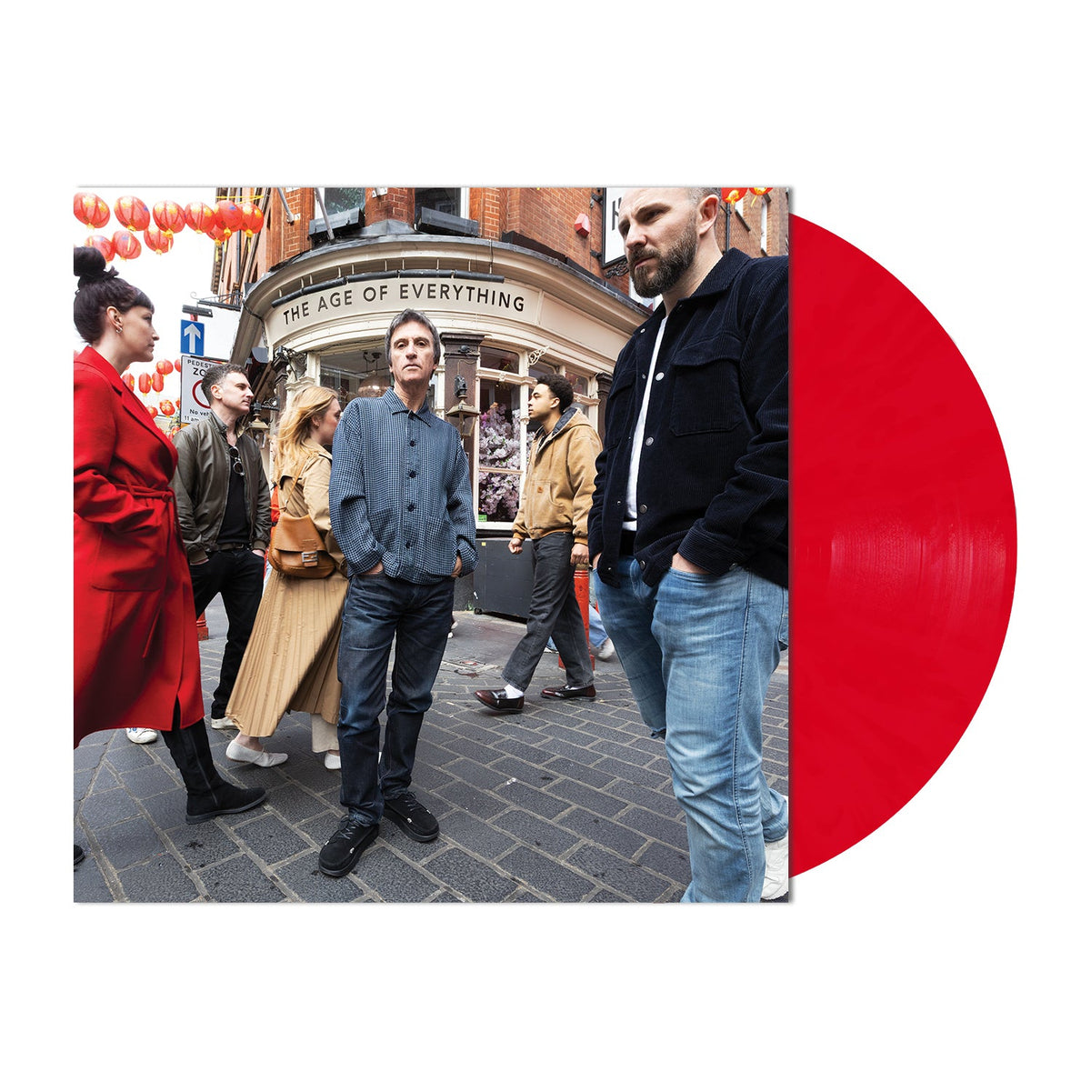 Johnny Marr album cover featuring a street scene and red vinyl record.