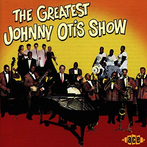 Johnny Otis and his band performing, album cover with orange and red tones.