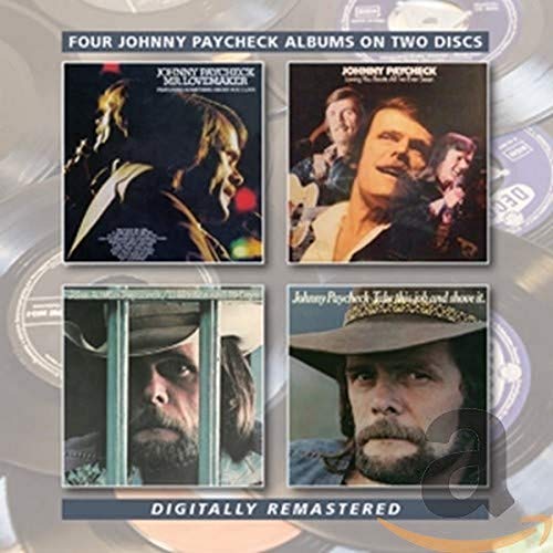 CD compilation of Johnny Paycheck album covers with a country aesthetic.