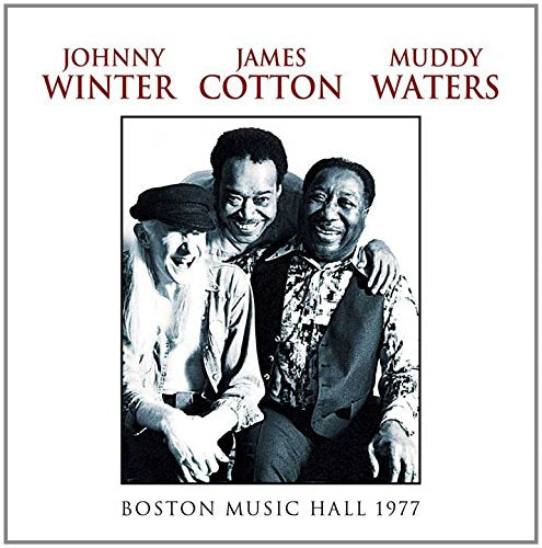 Johnny Winter, James Cotton, and Muddy Waters portrait from a 1977 concert.