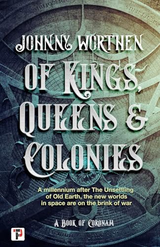 Book cover for “Of Kings” with ornate text and a star map background.