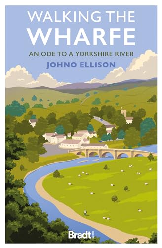 Book cover illustration of a winding river, stone bridge, green hills, and grazing sheep.