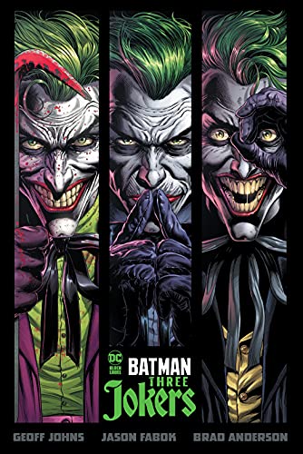 Comic book cover featuring three different depictions of The Joker’s face.