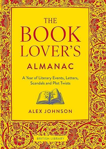 Yellow book cover with title “The Book Lover’s Almanac” and open book illustration.