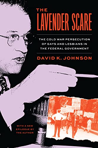 Book cover: "The Lavender Scare" with a portrait and protest imagery.