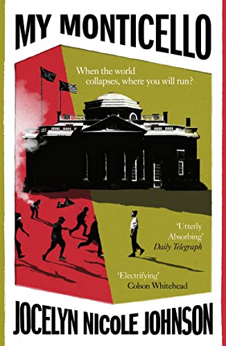 Book cover: Monticello illustration with silhouetted figures and red/green blocks.