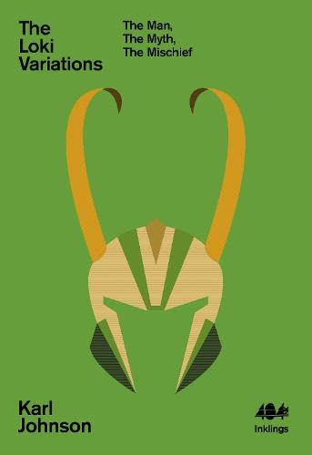 Book cover with a stylized Loki helmet illustration on a green background.