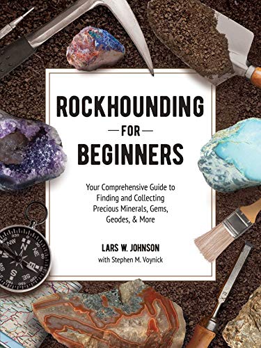 Book cover featuring rocks, geodes, and rockhounding tools on a wood background.