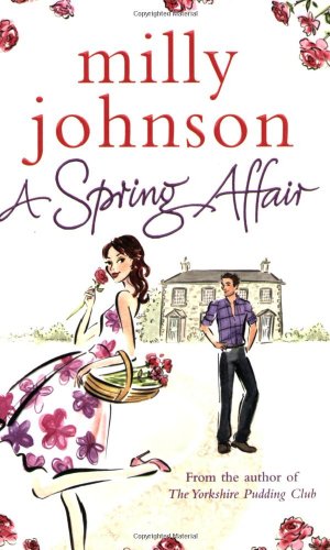 Book cover: illustrated couple, house, and flowers; title "A Spring Affair.