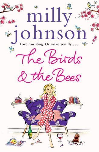 Book cover: woman in robe, birds and bees, pink and purple tones.