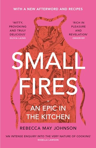 Book cover: "Small Fires" with a marbled apron illustration and red text.