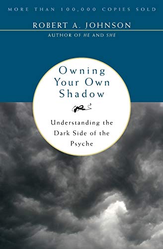 Book cover of Owning Your Own Shadow by Robert A. Johnson against stormy clouds.