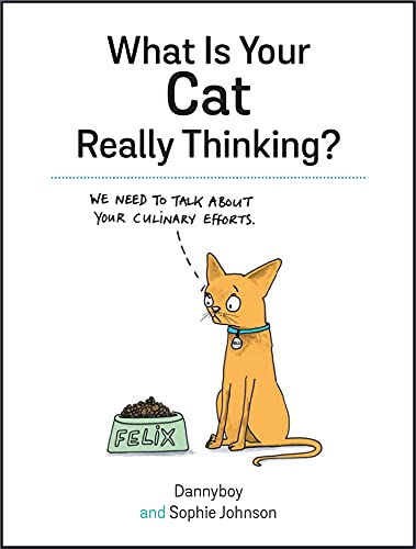 Book cover featuring an orange cat looking at a food bowl with a speech bubble.
