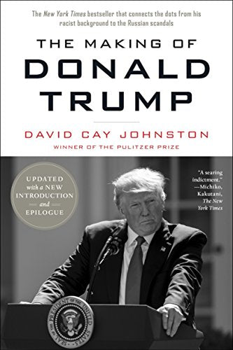 Book cover: "The Making of Donald Trump" with portrait of Donald Trump.