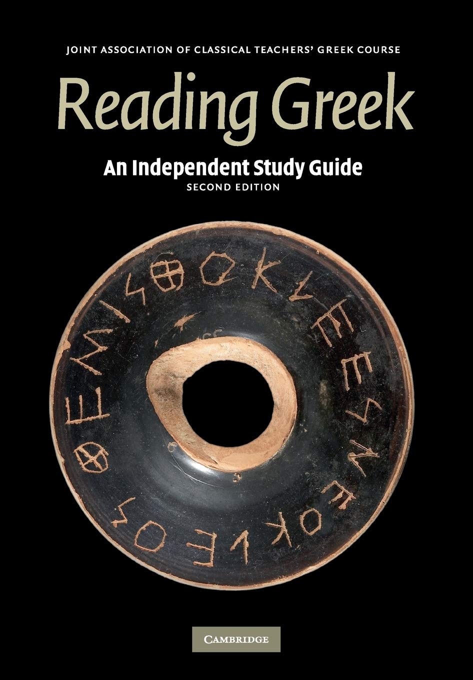 Book cover for Reading Greek: An Independent Study Guide featuring an ancient Greek pottery shard.
