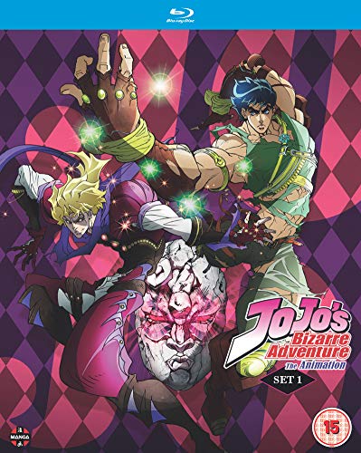 Blu-ray cover art featuring two anime characters posing above a stone mask.