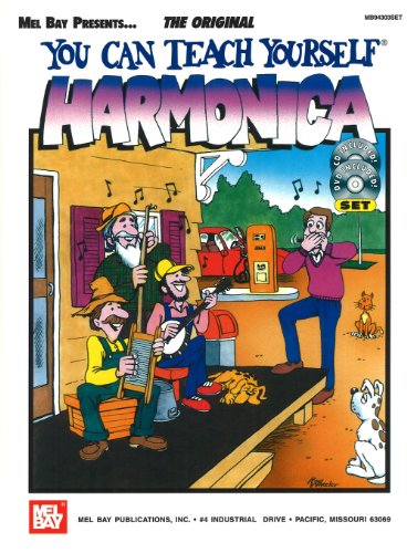 Cartoon cover for "You Can Teach Yourself Harmonica" instructional book.