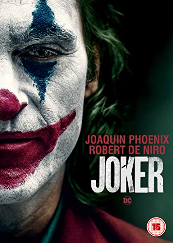 DVD cover for "Joker" featuring Joaquin Phoenix in clown makeup.