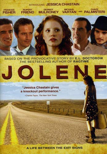 Jolene" DVD cover featuring Jessica Chastain and cast portraits, rural landscape.