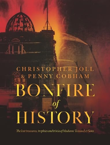 Book cover: "Bonfire of History" with a building and fiery background.