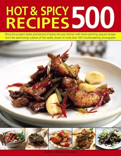 Cookbook cover featuring spicy food photography and bold red text: "HOT & SPICY 500 RECIPES".