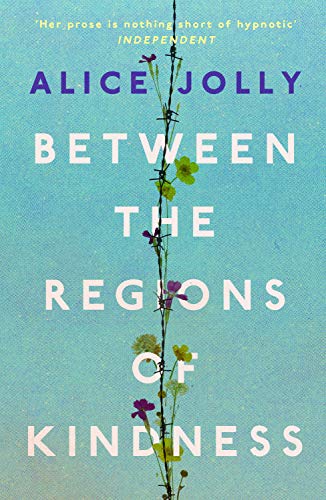 Book cover with a barbed wire stem and flowers against a textured blue background.