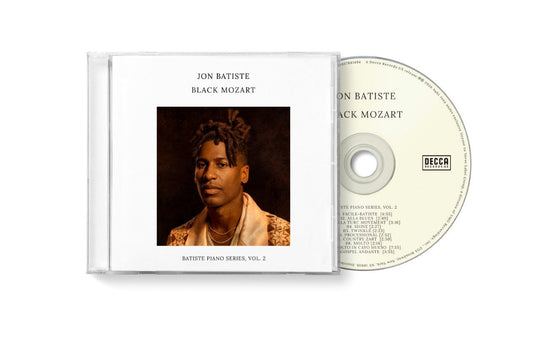 Jon Batiste “Black Mozart” CD case with portrait and visible disc.