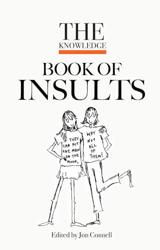 Book cover with title "The Knowledge Book of Insults" and a cartoon illustration.