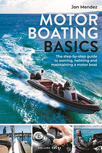 Book cover: "Motor Boating Basics" with a speedboat on a blue ocean.