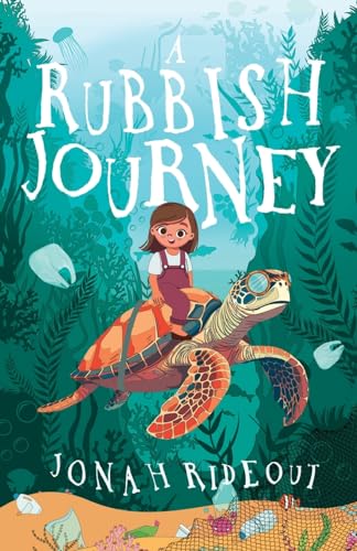 Book cover: girl riding a sea turtle amidst ocean plants and plastic.