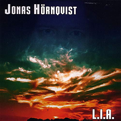 CD cover for Jonas Hornqvist’s “L.I.A.” featuring a cloudy, fiery landscape.