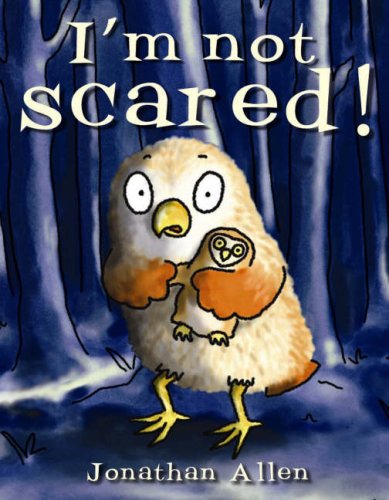Book cover: a large owl comforting a small, frightened owlet in a forest.