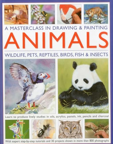 Book cover: “A Masterclass in Drawing & Painting Animals” with diverse animal images.