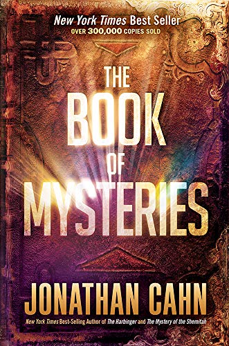 Book cover for The Book of Mysteries by Jonathan Cahn with a textured background.